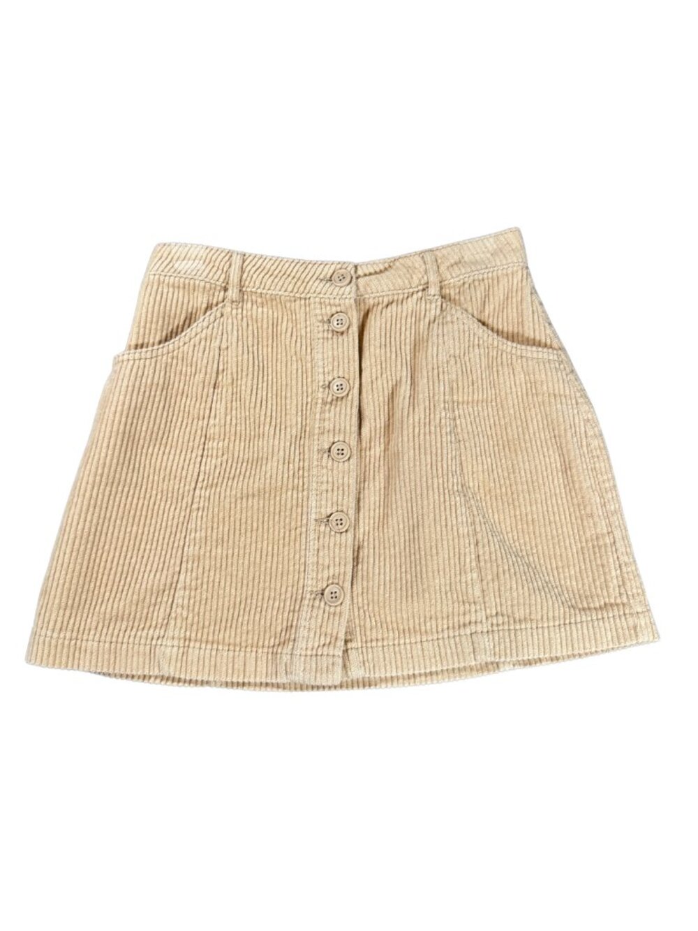 Forever 21 Button Front Tan Curdoroy Mini Skirt with Pockets Medium